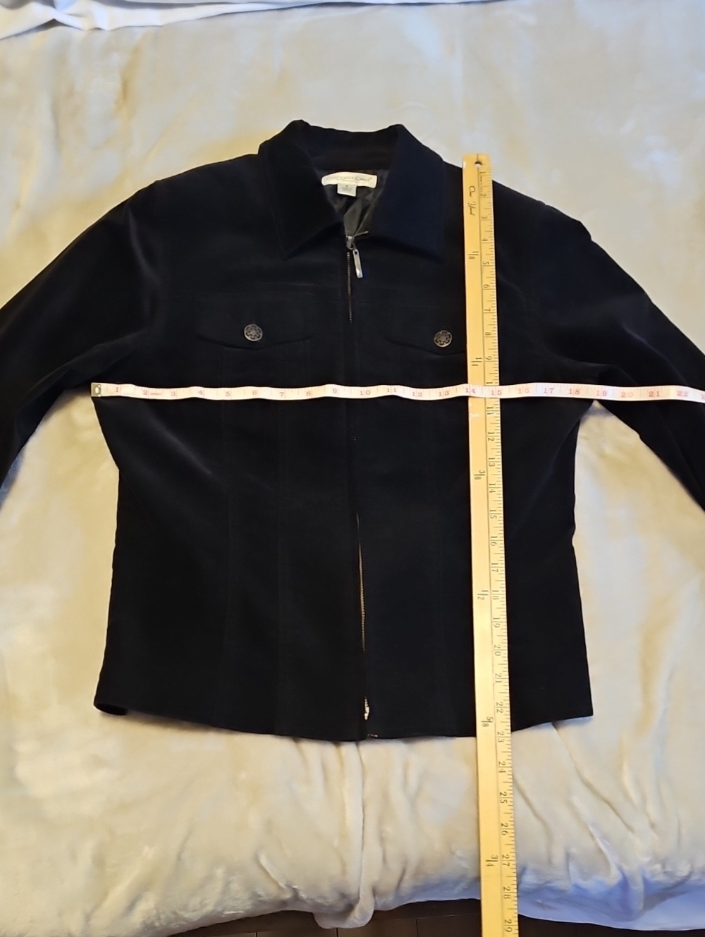 Coldwater Creek Black Lined Velvet Jacket With Zipper